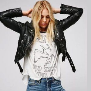 Free People  Leather Moto Military Jacket